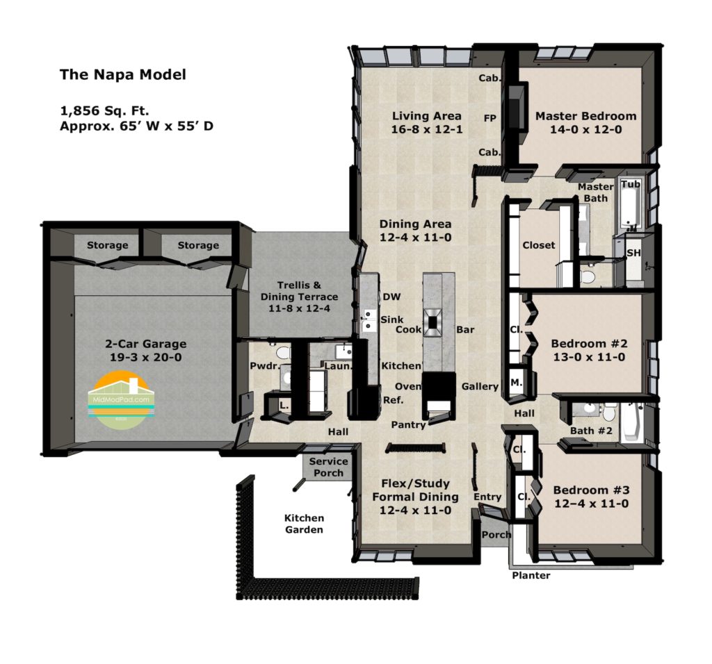 Midcentury Modern Napa Model 3D Floor Plan